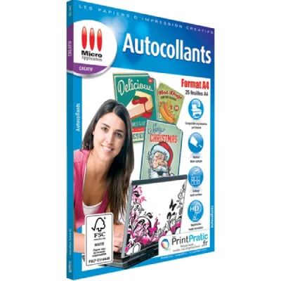 MICRO APPLICATION Autocollants Format A4 - 25 feuilles A4 blanches mates