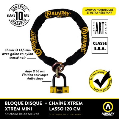 AUVRAY  120 Lasso Chaine Antivol Moto - Sra - 120 Cm