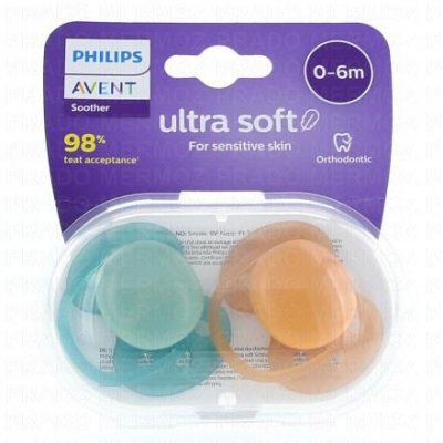 AVENT  Sucettes Ultra Douces Neutre pour B&eacute;b&eacute; de 0 &agrave; 6 Mois 2 unit&eacute;s