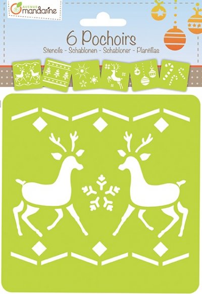 CLAIREFONTAINE Avenue Mandarine 42647O - Un lot de 6 pochoirs 15,4x22,3 cm avec notice incluse, No&euml;l 2
