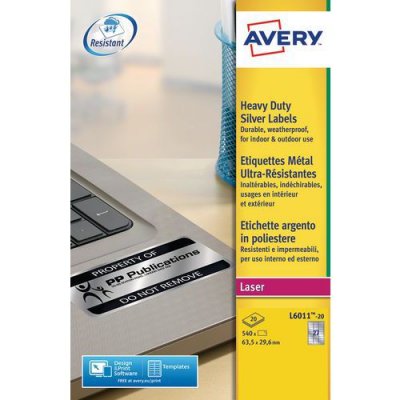 AVERY   etiquette, ultra-r&eacute;sistant, 63,5 x 29,6 mm, argent noir