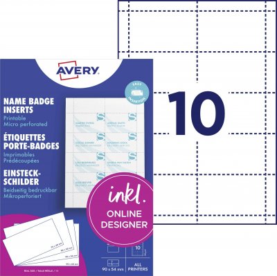 AVERY   inserts imprimables pour badges, 54 x 90 mm, blanc noir