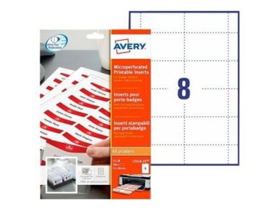 AVERY   inserts imprimables pour badges, 55 x 86 mm, blanc noir