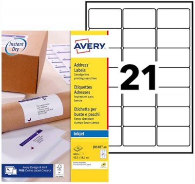 AVERY  - Blanc - 63.5 x 38.1 mm 525 &eacute;tiquette(s) (25 feuille(s) x 21) &eacute;tiquettes adresses