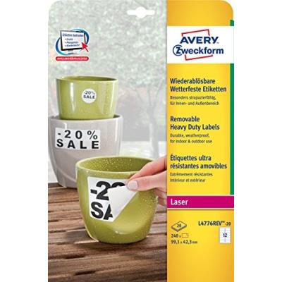 GENERIQUE Avery b&ocirc;ite de 240 etiquettes amovibles ultra r&eacute;sistante 99,1 x 42,3 mm blanc l4776rev-20