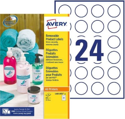 AVERY  Bo&icirc;te de 600 &eacute;tiquettes rondes enlevables Blanches &Oslash;37mm - Lot de 2