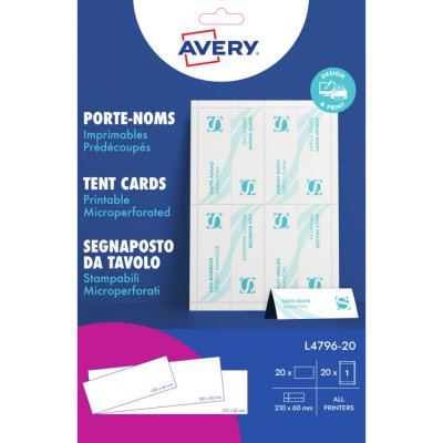 AVERY DENNISON Avery Chevalet De Table Imprimable 20 Feuilles, 20 Pi&egrave;ces (Ft 210 X 60 Mm)