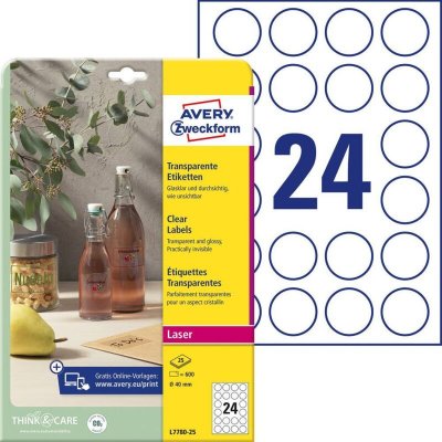 AVERY ZWECKFORM Avery Crystal Clear Etiquette, diam&egrave;tre: 40 mm