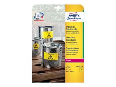 AVERY  - Etiquette ultra r&eacute;sistante laser 63.5 x 29.6 mm L6105-20 jaune - Pochette de 540