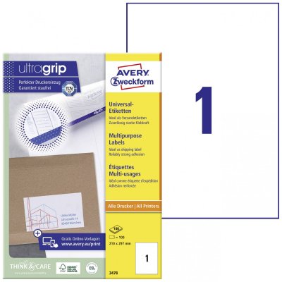 AVERY ZWECKFORM Avery Etiquette universelle, 210 x 297 mm, blanc