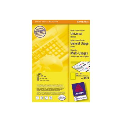 AVERY DENNISON Avery - &Eacute;tiquettes - jaune - A4 (210 x 297 mm) 100 unit&eacute;s ( 100 feuille(s) x 1 )