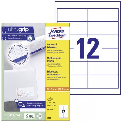 AVERY DENNISON Avery - &Eacute;tiquettes multi-emploi - blanc - 97 x 42.3 mm 1200 &eacute;tiquette(s) ( 100 feuille(s) x 12 )