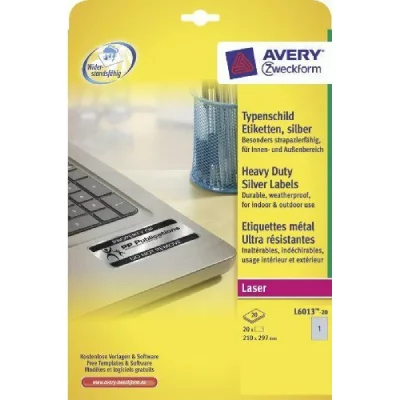 AVERY  Etiquettes Transparents Ultra-r&eacute;sistantes, argent&eacute;, 210,0 x 297,0 mm, Adh&eacute;sif Permanent