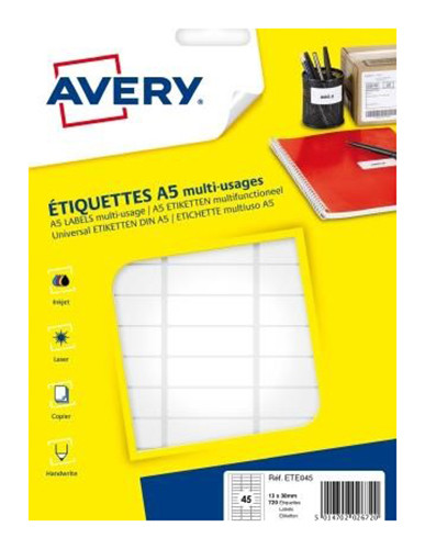 AVERY  - Etui de 720 &eacute;tiquettes autocollantes, Format 13 x 38 mm
