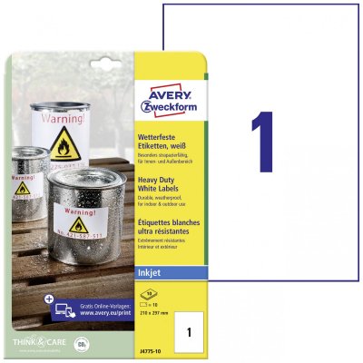 AVERY  J4775 - Polyester - blanc - A4 (210 x 297 mm) 10 unit&eacute;s (10 feuille(s) x 1) &eacute;tiquettes