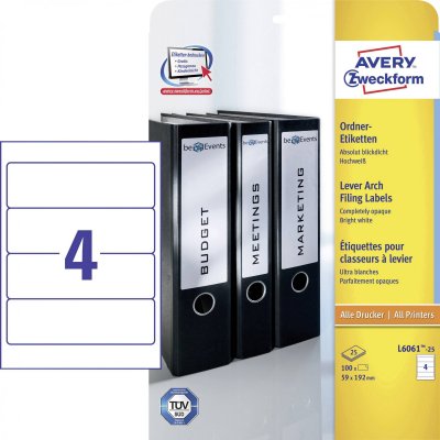 AVERY DENNISON Avery L6061 - Blanc - 59 x 192 mm 100 unit&eacute;s (25 feuille(s) x 4) &eacute;tiquettes pour dossiers