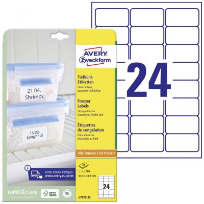 AVERY  - l7970-25 - 600 &eacute;tiquettes sp&eacute;ciales cong&eacute;lation 63,5 x 33,9mm
