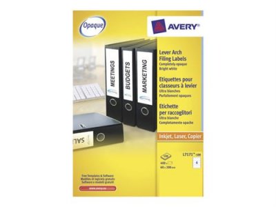 AVERY DENNISON Avery Laser+ - Blanc - 60 x 200 mm 400 &eacute;tiquette(s) (100 feuille(s) x 4) &eacute;tiquettes pour dossiers