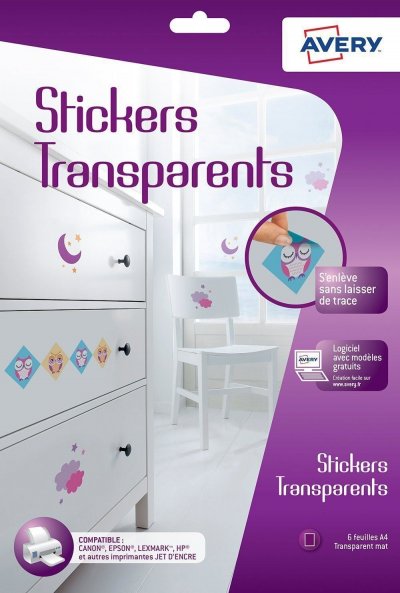 AVERY  Lot de 10 C9421s - 6 stickers transparents, A4, mat, jet d'encre