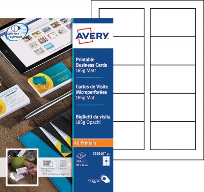 AVERY  Pochette de 250 cartes de visite microper&hellip;