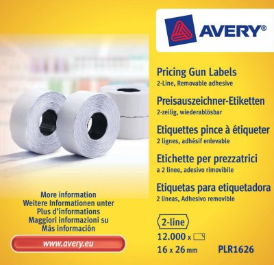AVERY  Rouleau d'&eacute;tiquettes pour pince &agrave; &eacute;tiqueter - 2 lignes - blanc - enlevable - Lot de 10