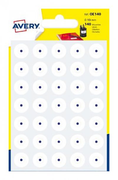 AVERY  - Sachet de 140 oeillets autocollants blancs, Diam&egrave;tre 13 mm
