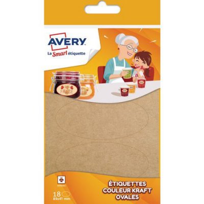 GENERIQUE AVERY - Sachet de 18 &eacute;tiquettes ovales kraft, Format 41 x 89 mm,
