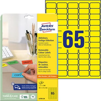 AVERY DENNISON Avery Stick&Lift Etiquette, 38,1 x 21,2 mm, jaune