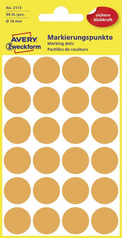 AVERY -Zweckform 3173 Pastilles &Oslash; 18 mm orange lumineux 96 pc(s) permanente papier