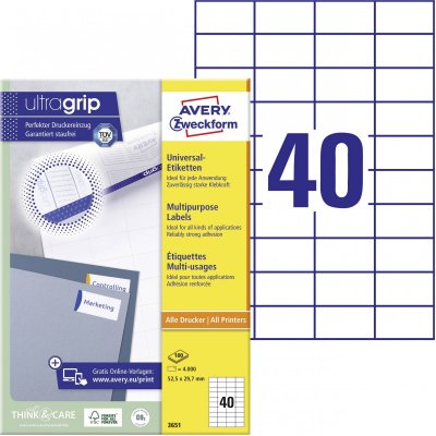 AVERY  Zweckform Autocollants A4 52.5x29.7 Mm