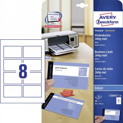 AVERY ZWECKFORM  Cartes De Visite Quick & Clean, Mat, 260g/M2