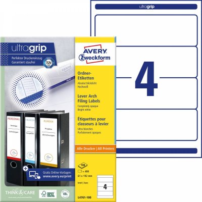 AVERY ZWECKFORM Avery-Zweckform Etiquette pour classeur L4761-100 61 x 192 mm papier blanc permanente 400 pc(s)