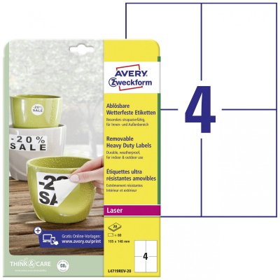 AVERY ZWECKFORM  Etiquette r&eacute;sistante, 105x148 mm, blanc