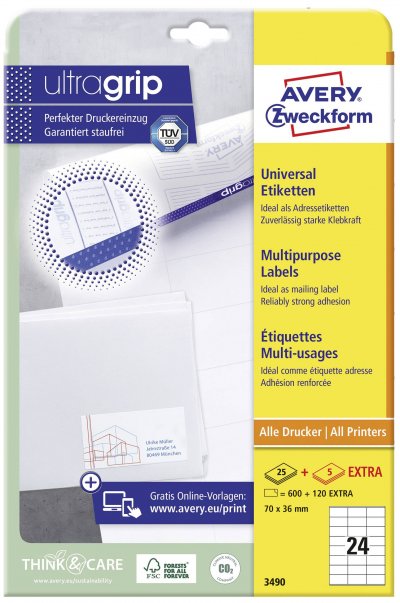AVERY ZWECKFORM  Etiquette universelle, 70 x 36 mm, blanc