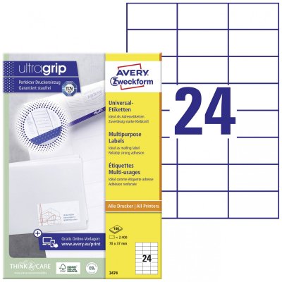 AVERY ZWECKFORM  Etiquette universelle, 70 x 37 mm, blanc