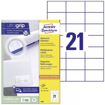 AVERY ZWECKFORM  Etiquette universelle, 70 x 42,3 mm, blanc