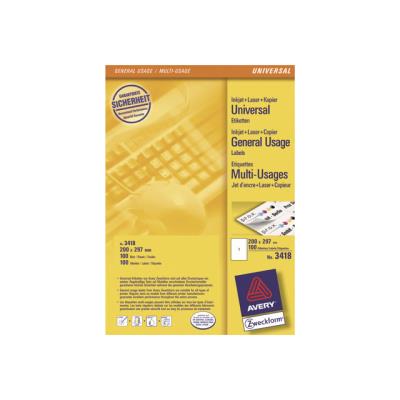 AVERY DENNISON AVERY/Zweckform &eacute;tiquettes, 200 x 297 mm, bord &agrave; droite