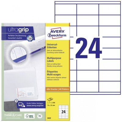 AVERY /Zweckform &eacute;tiquettes, 70 x 35 mm, bord &agrave; t&ecirc;te et pied