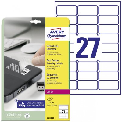 AVERY /Zweckform &eacute;tiquettes de s&eacute;curit&eacute;, 63,5 x 29,6 mm