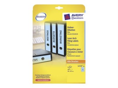AVERY ZWECKFORM  &Eacute;tiquettes pour classeur opaque pour toutes les imprimantes format A4 bleu