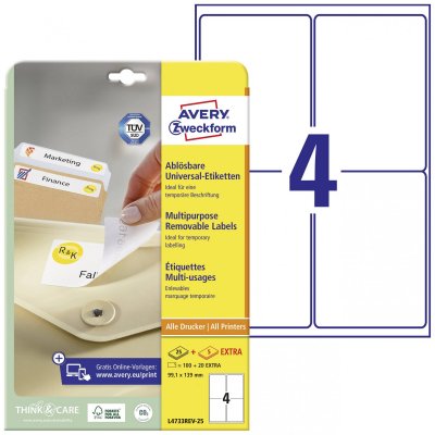 AVERY ZWECKFORM AVERY/Zweckform Stick+Lift &eacute;tiquettes, 99,1x139mm, blanches