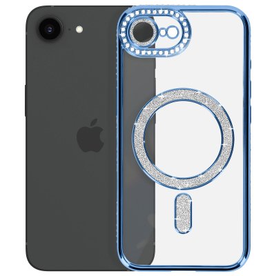AVIZAR  Coque Diamant pour iPhone 16e MagSafe Contour Strass Bleu