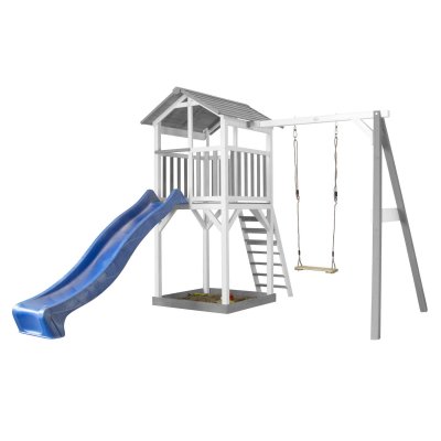 Axi Beach Tower avec 1 balan&ccedil;oire gris/blanc - avec toboggan bleu