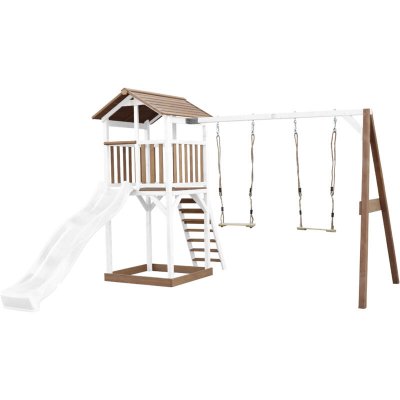 AXI Beach Tower avec Balancoire Double Marron Blanc Toboggan Blanc