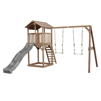 AXI  Beach Tower avec Balancoire Double Marron Toboggan Gris