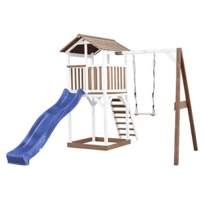 AXI Beach Tower avec Balancoire Simple Marron Blanc Bleu Toboggan
