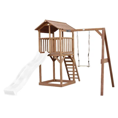 AXI  Beach Tower avec Balancoire Simple Marron Toboggan Blanc