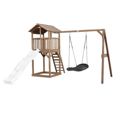 AXI HOUSE AXI Beach Tower avec Nid Roxy Balancoire Marron Toboggan Blanc
