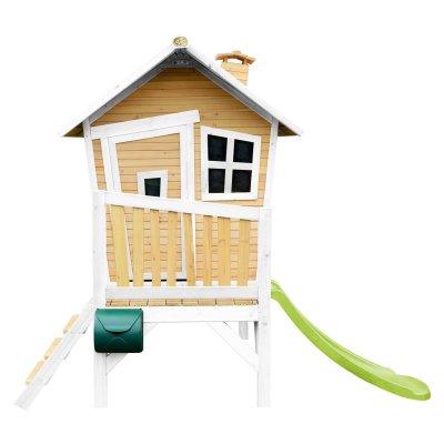 AXI  Cabane enfant ROBIN Brun Blanc avec toboggan Vert Citron