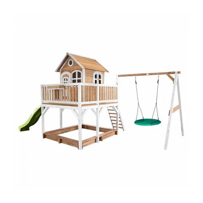 AXI Maisonnette Liam avec balancoire Nid rond Summer Brun Blanc avec Toboggan Vert Citron
